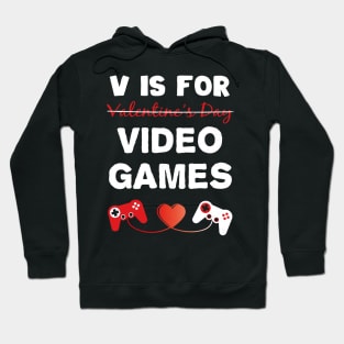 V Is For Video Games Funny Gamer Kids Boys Valentine's Day Hoodie